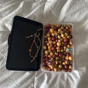 Vintage Mixed Wooden & Plastic Bead Lot - Bulk Crafting Supply with small bin